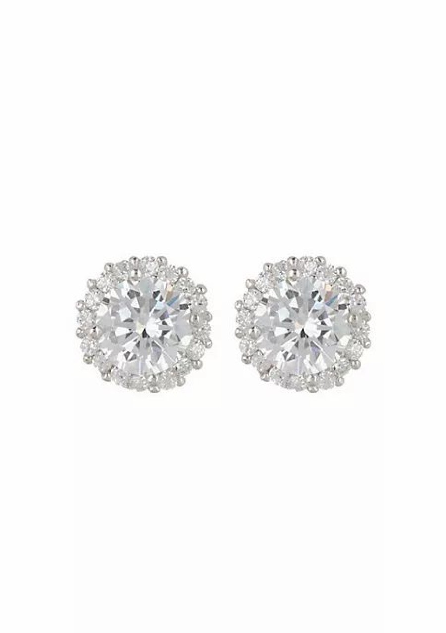 Jewelry * | New Adornia Swarovski Crystal Halo Earrings White Rhodium .925 Sterling Silver