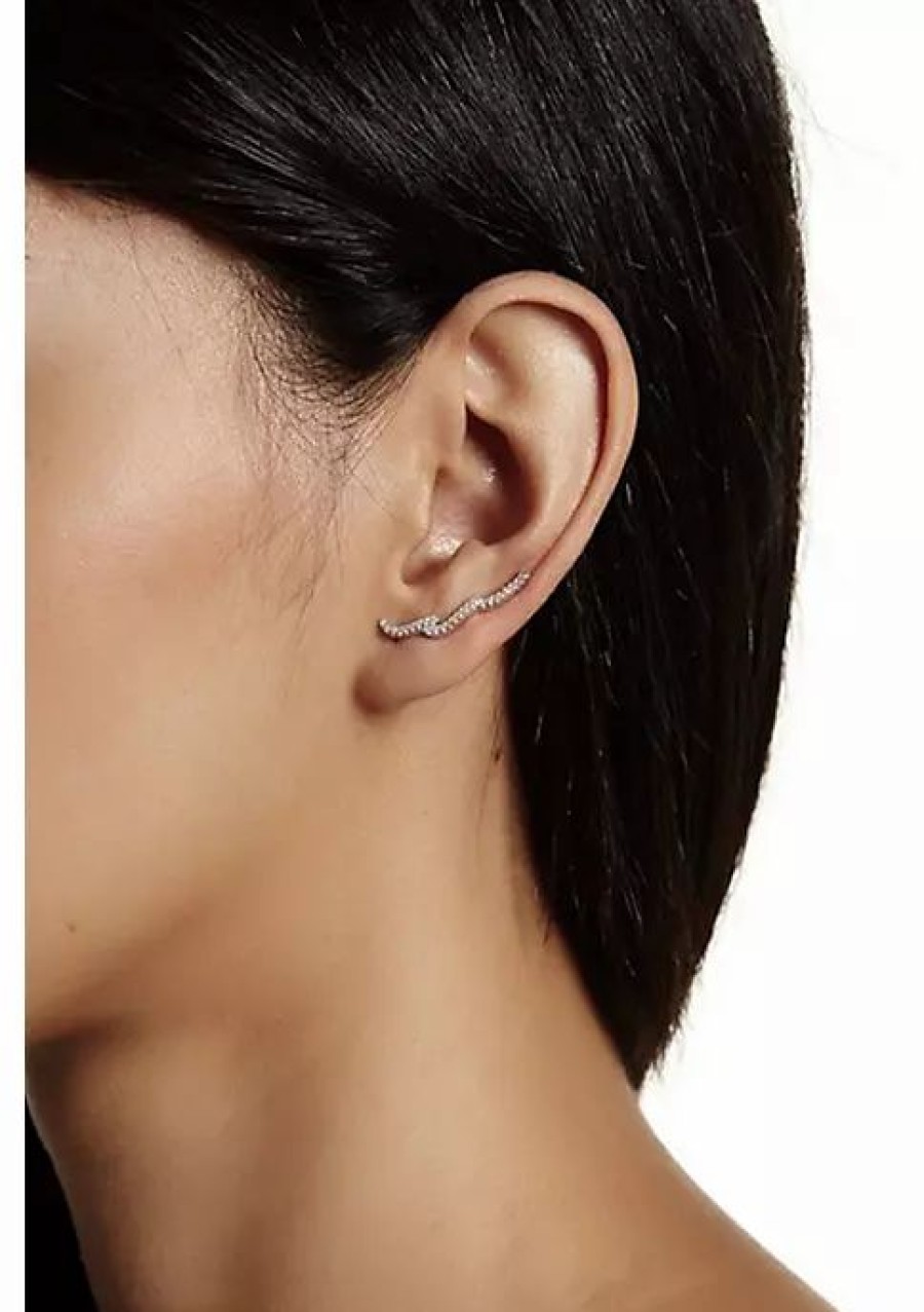 Jewelry * | Brand New Adornia Wave Ear Climber Earrings .925 Sterling Silver