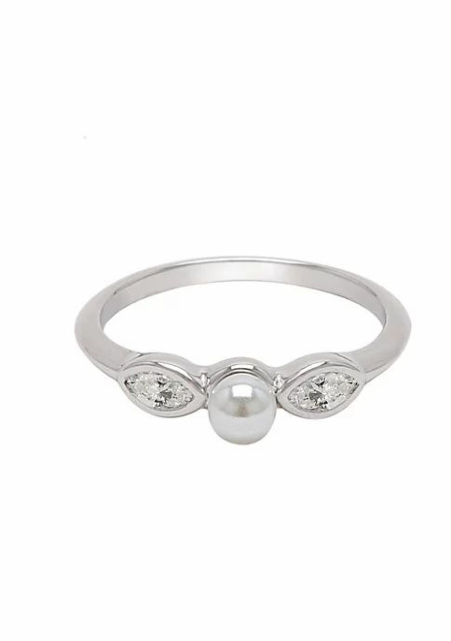 Jewelry * | Cheap Adornia Pearl Crystal Marquis Ring .925 Sterling Silver White