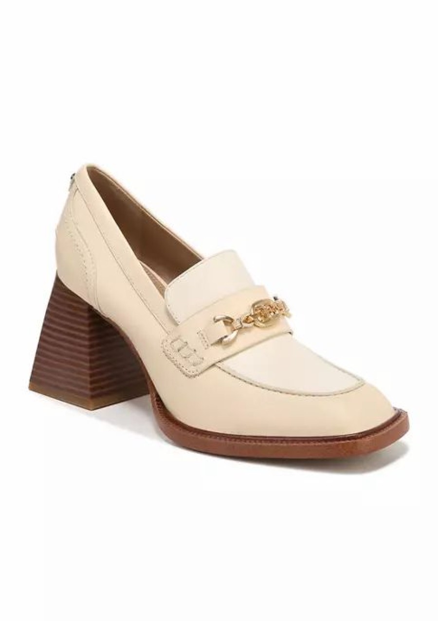 Shoes * | Discount Sam Edelman Quincy Heeled Loafers Eggshell/Ivory