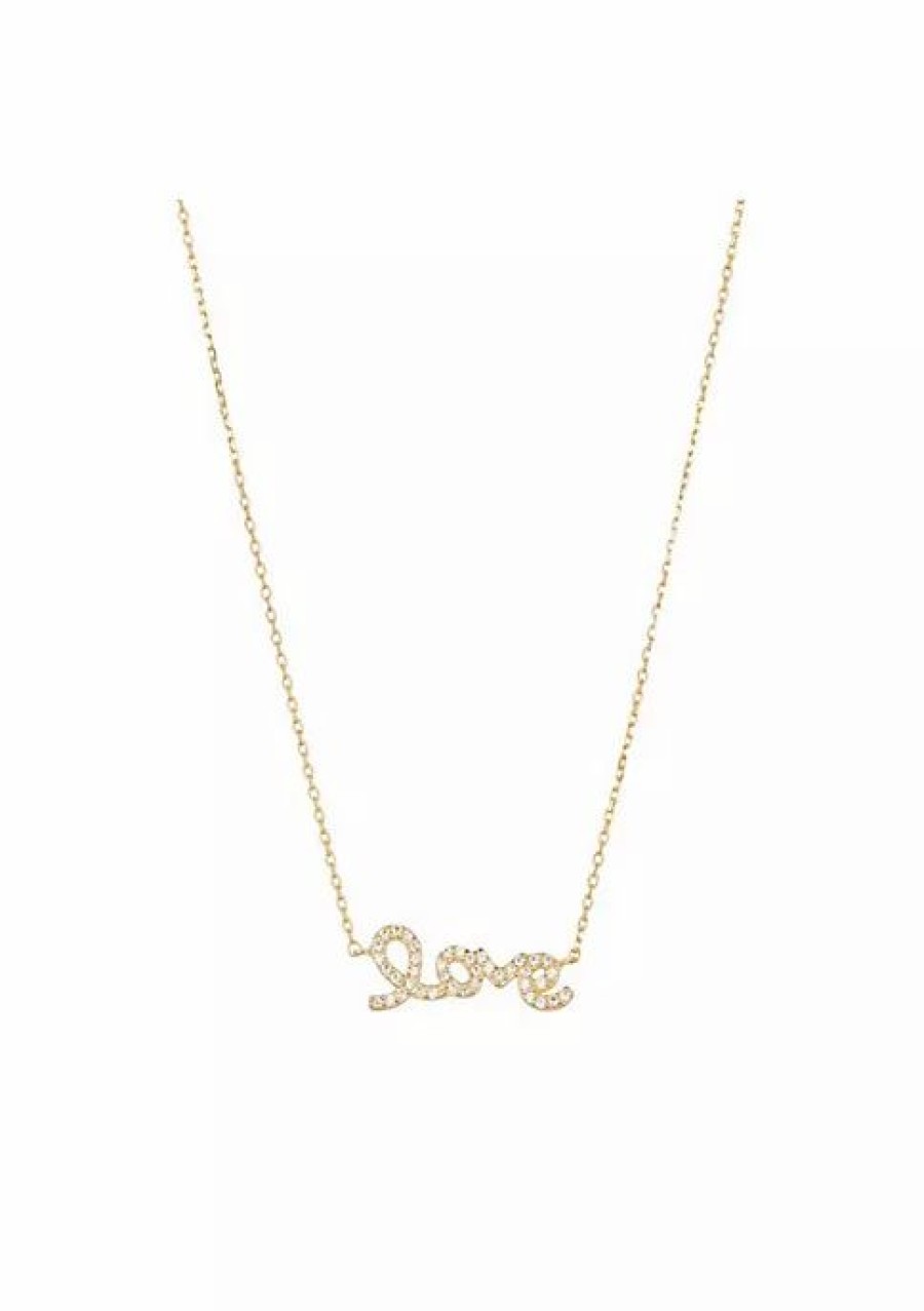 Jewelry * | Brand New Adornia Cursive Love Necklace 14K Yellow Vermeil Crystal Gold