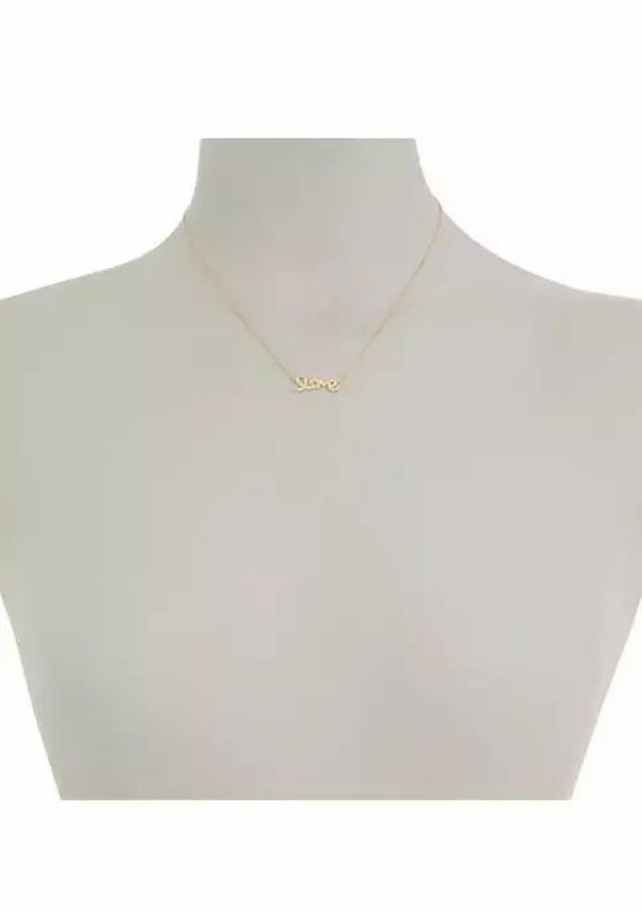 Jewelry * | Brand New Adornia Cursive Love Necklace 14K Yellow Vermeil Crystal Gold