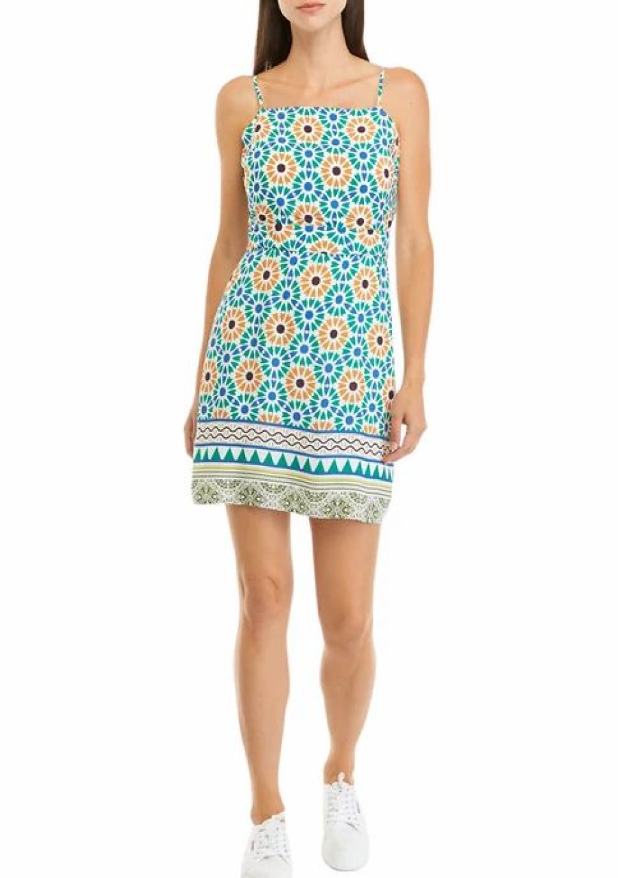 Jeans * | Best Reviews Of Sam Edelman Women'S Sleeveless Mediterranean Mosaic Print Shift Dress Green Multi