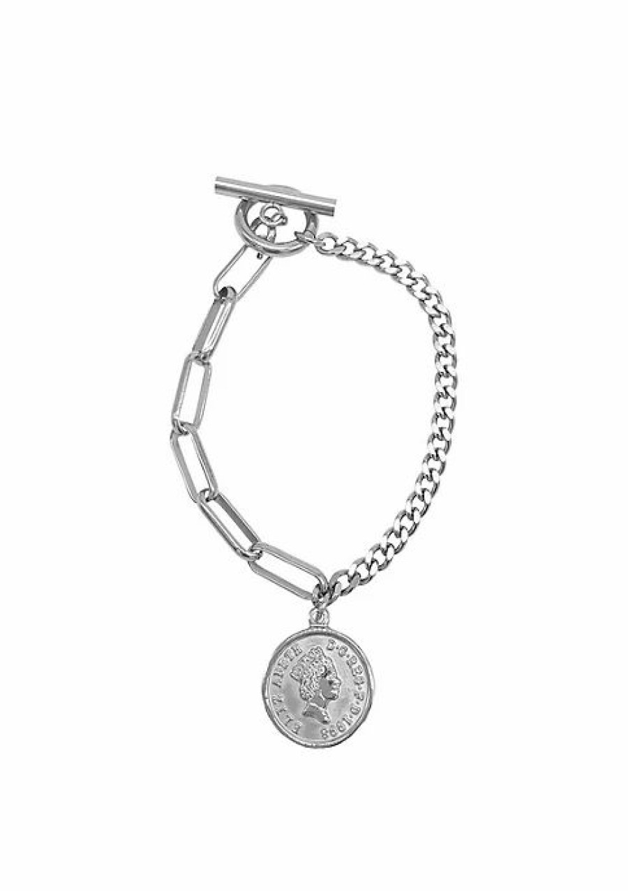 Jewelry * | Best Pirce Adornia Coin Mixed Chain Bracelet Silver