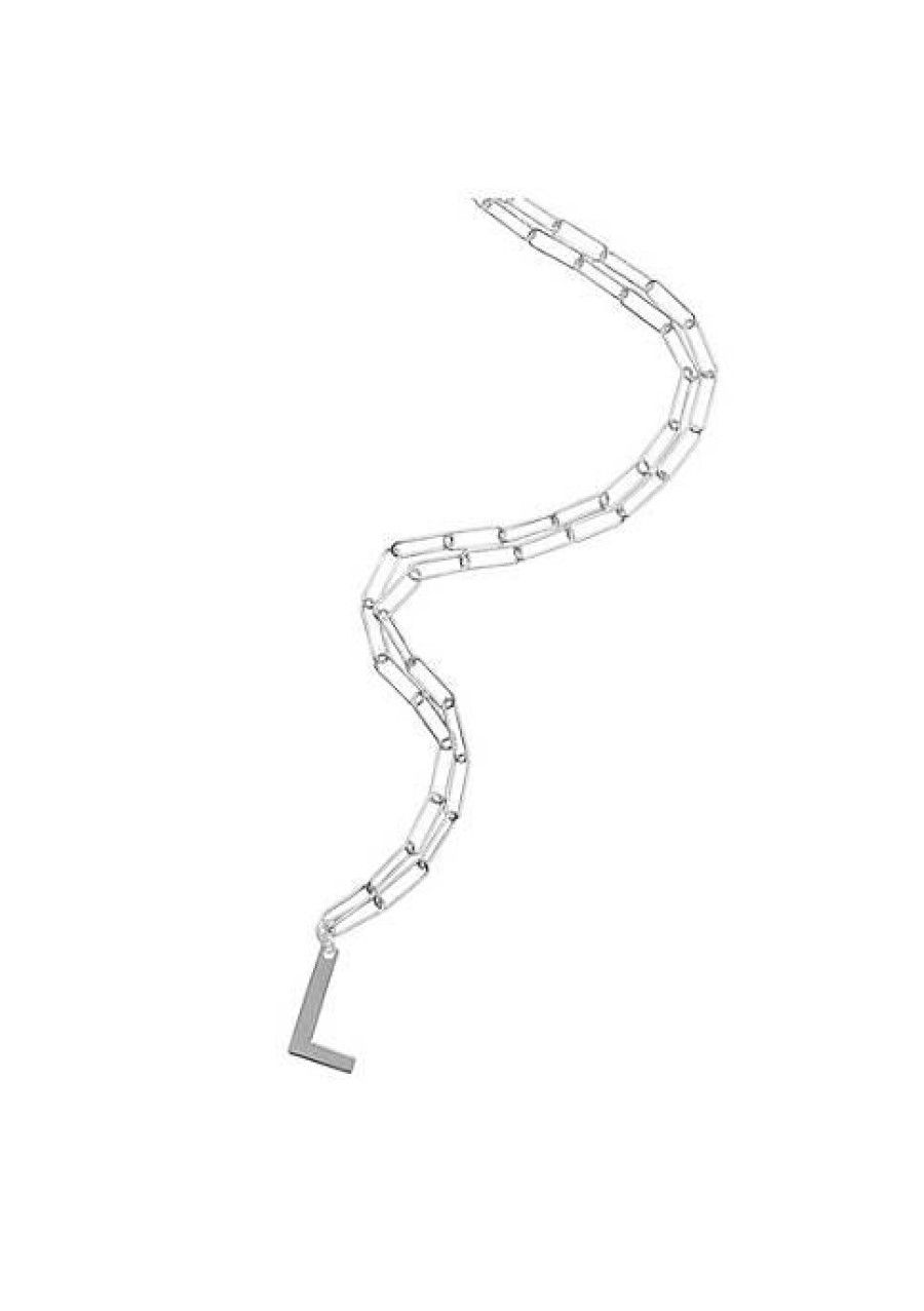 Jewelry * | Top 10 Adornia Initial Neckalce With Paperclip Link Chain White Rhodium .925 Sterling Silver