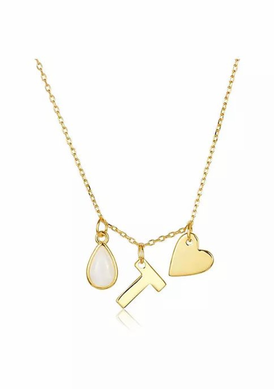 Jewelry * | Deals Adornia Three Charm Necklace Moonstone Yellow Gold Vermeil .925 Sterling Silver White