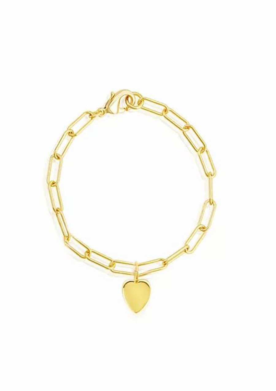 Jewelry * | Cheapest Adornia Paperclip Chain Bracelet With Heart Plated Brass Gold