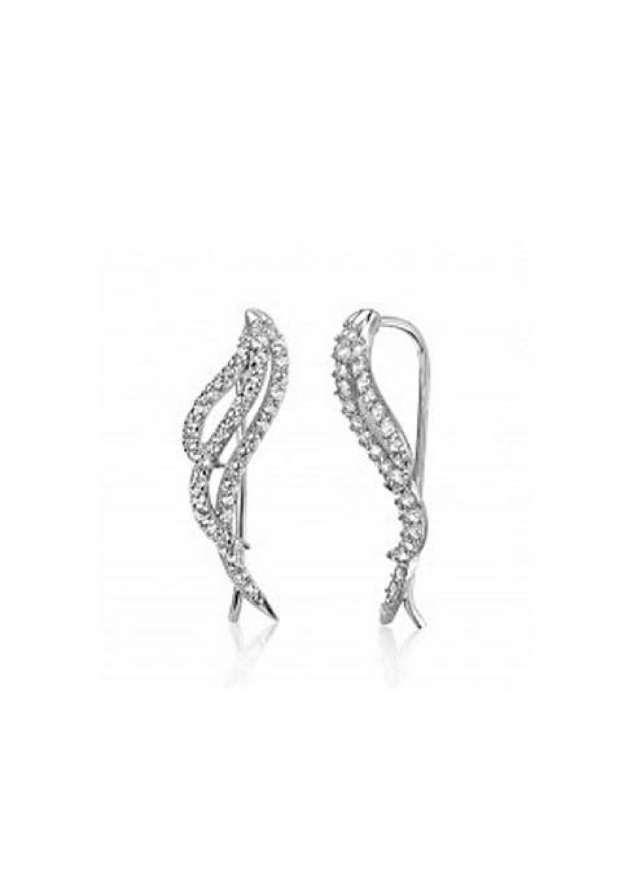 Jewelry * | Best Sale Adornia Crystal Wing Climber Earrings .925 Sterling Silver