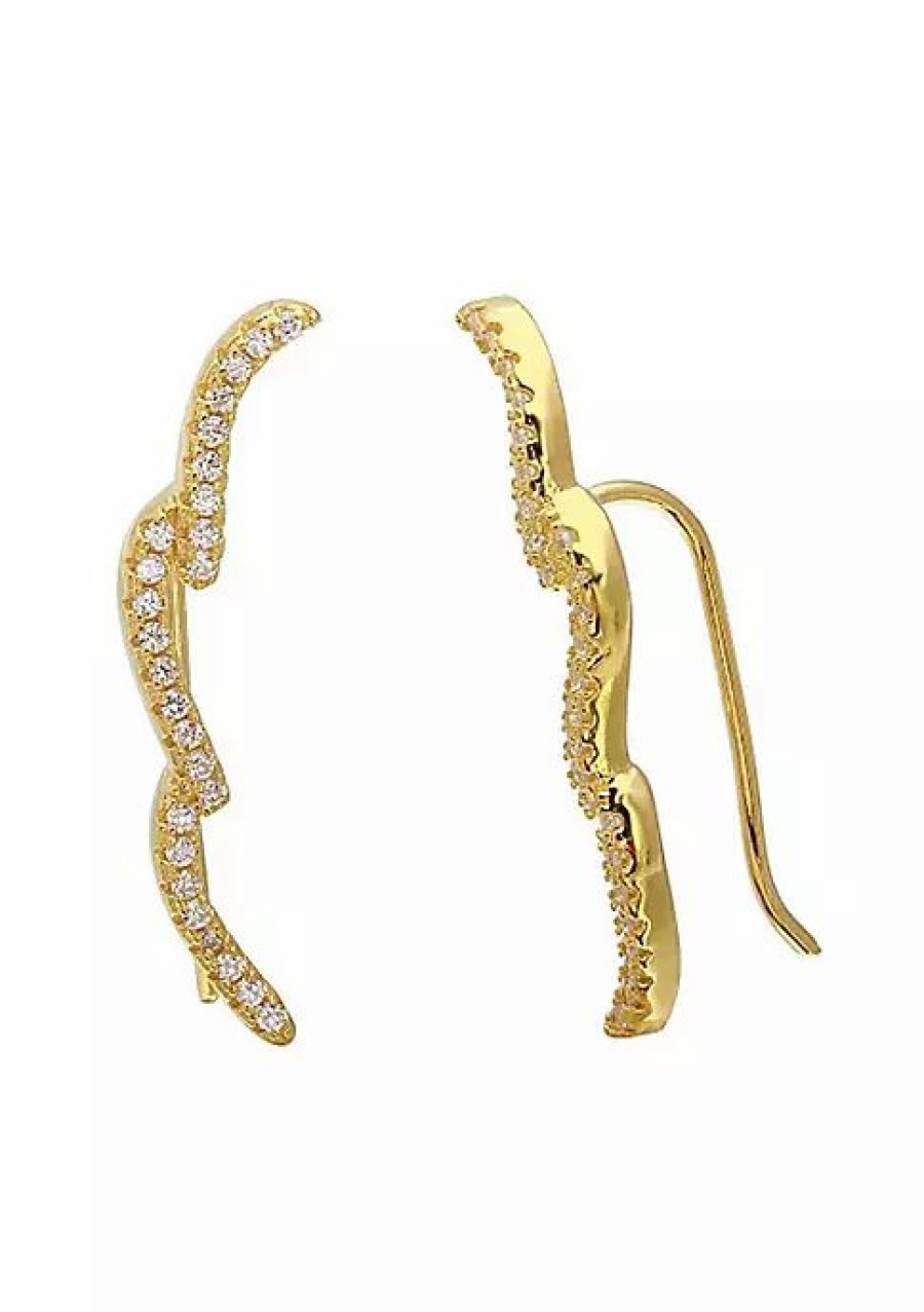 Jewelry * | Coupon Adornia Wave Ear Climber Earrings 14K Yellow Vermeil .925 Sterling Silver Gold