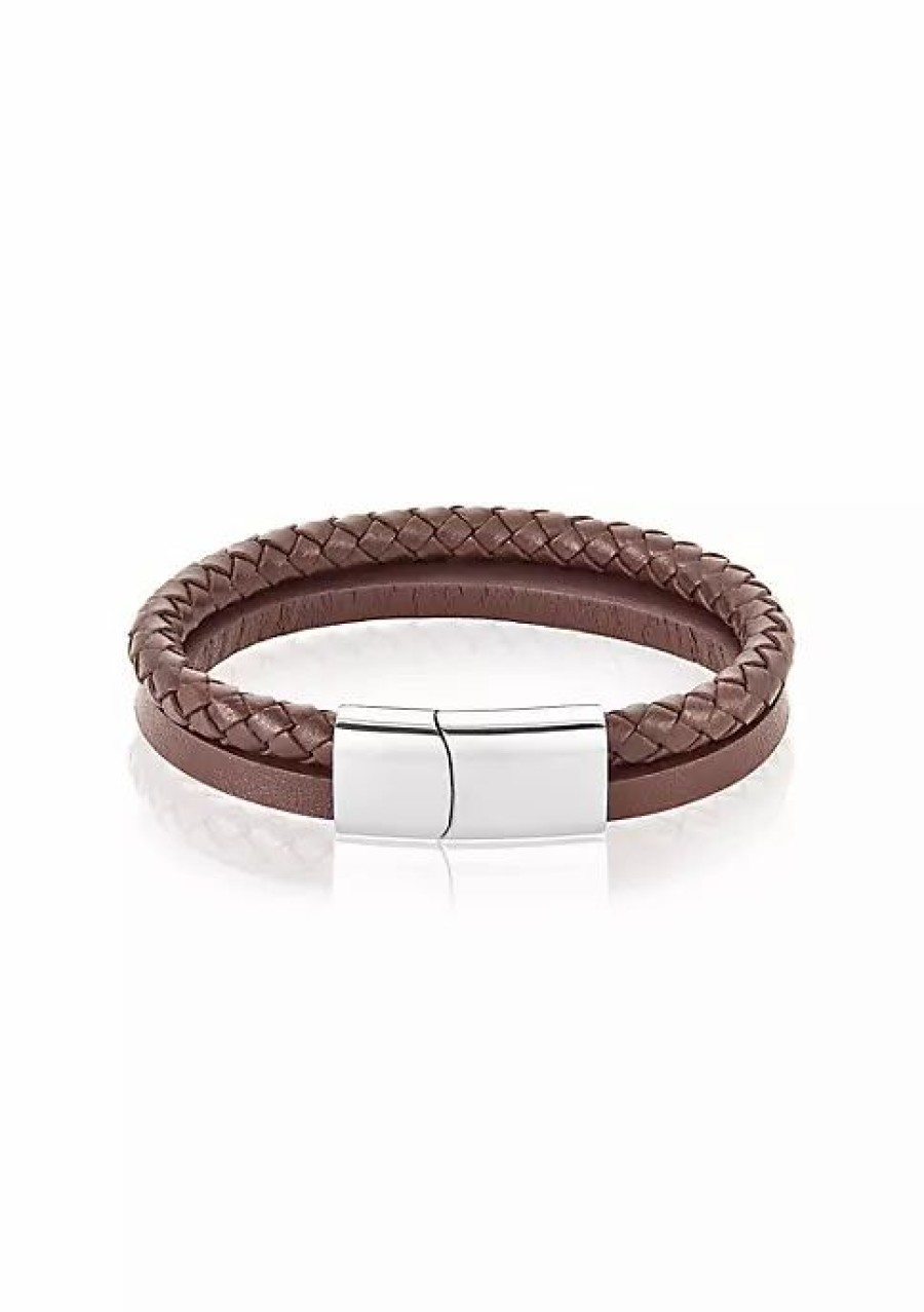 Jewelry * | Deals Adornia Leather Combo Bracelet Silver Brown