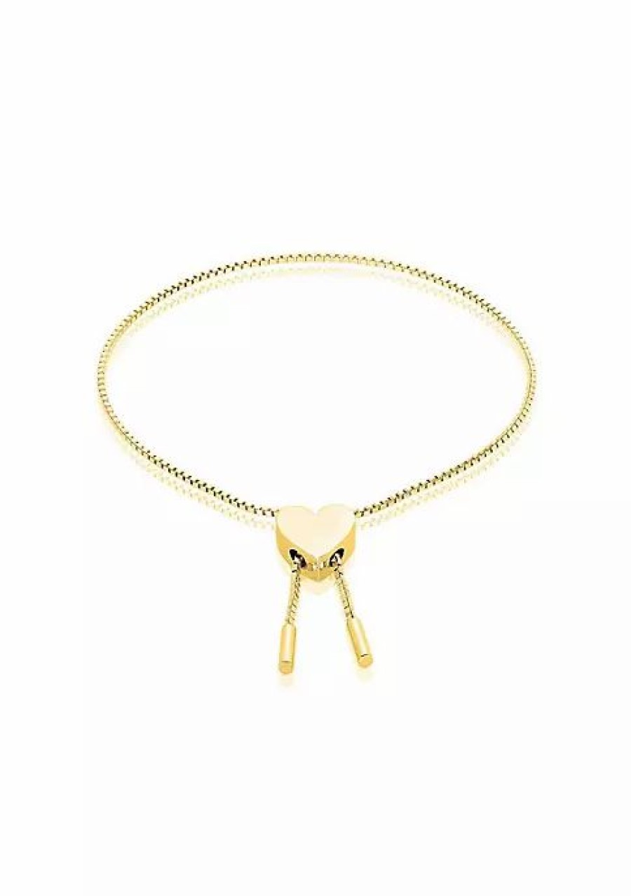 Jewelry * | Wholesale Adornia Heart Bolo Slider Bracelet Yellow Plated Brass Gold