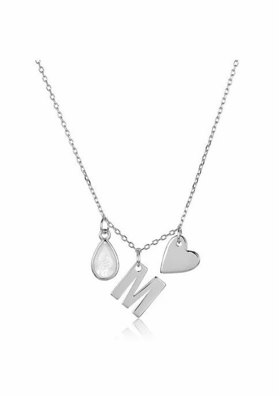 Jewelry * | Best Deal Adornia Three Charm Necklace Moonstone .925 Sterling Silver White