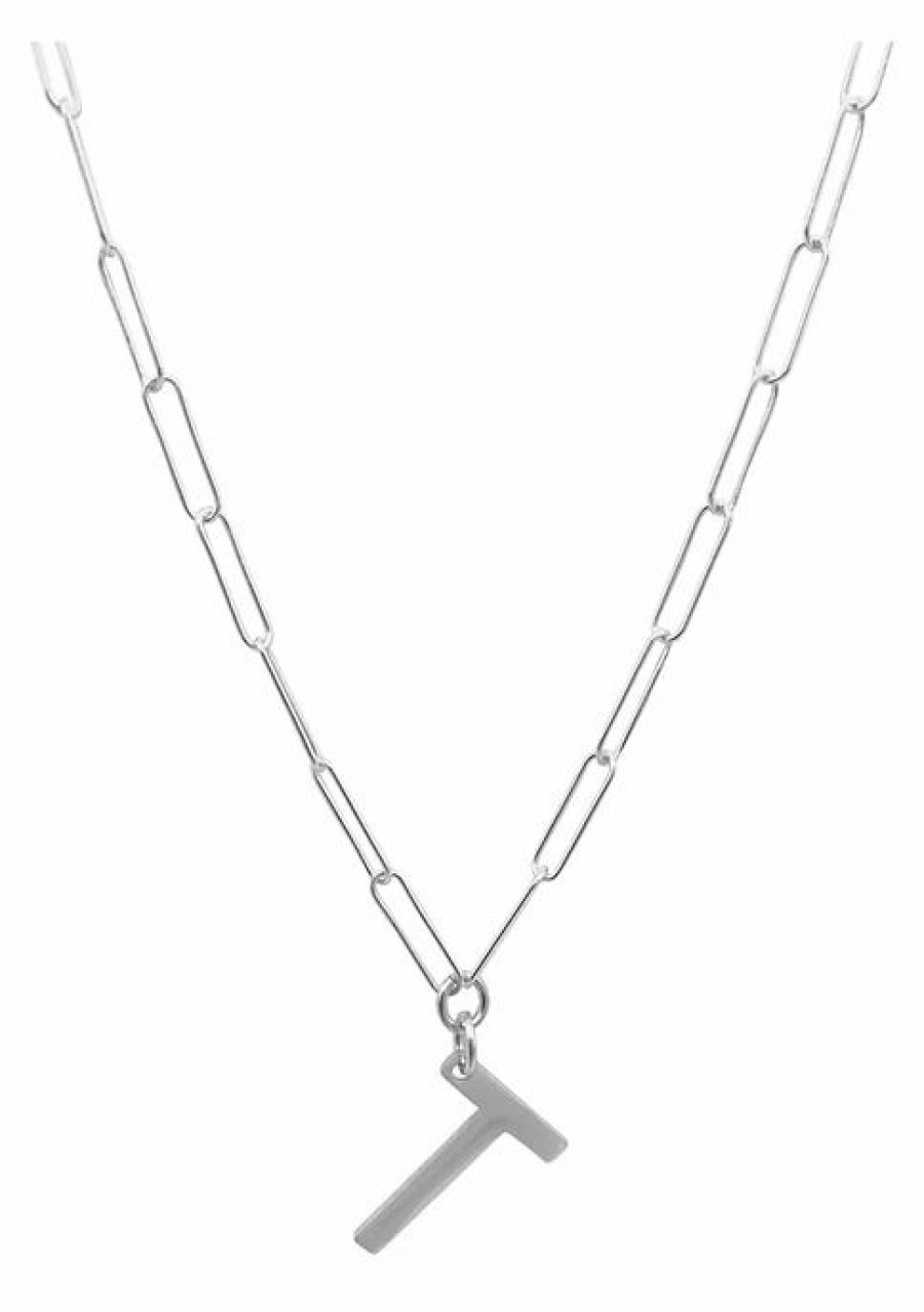 Jewelry * | Cheapest Adornia Initial Neckalce With Paperclip Link Chain White Rhodium .925 Sterling Silver