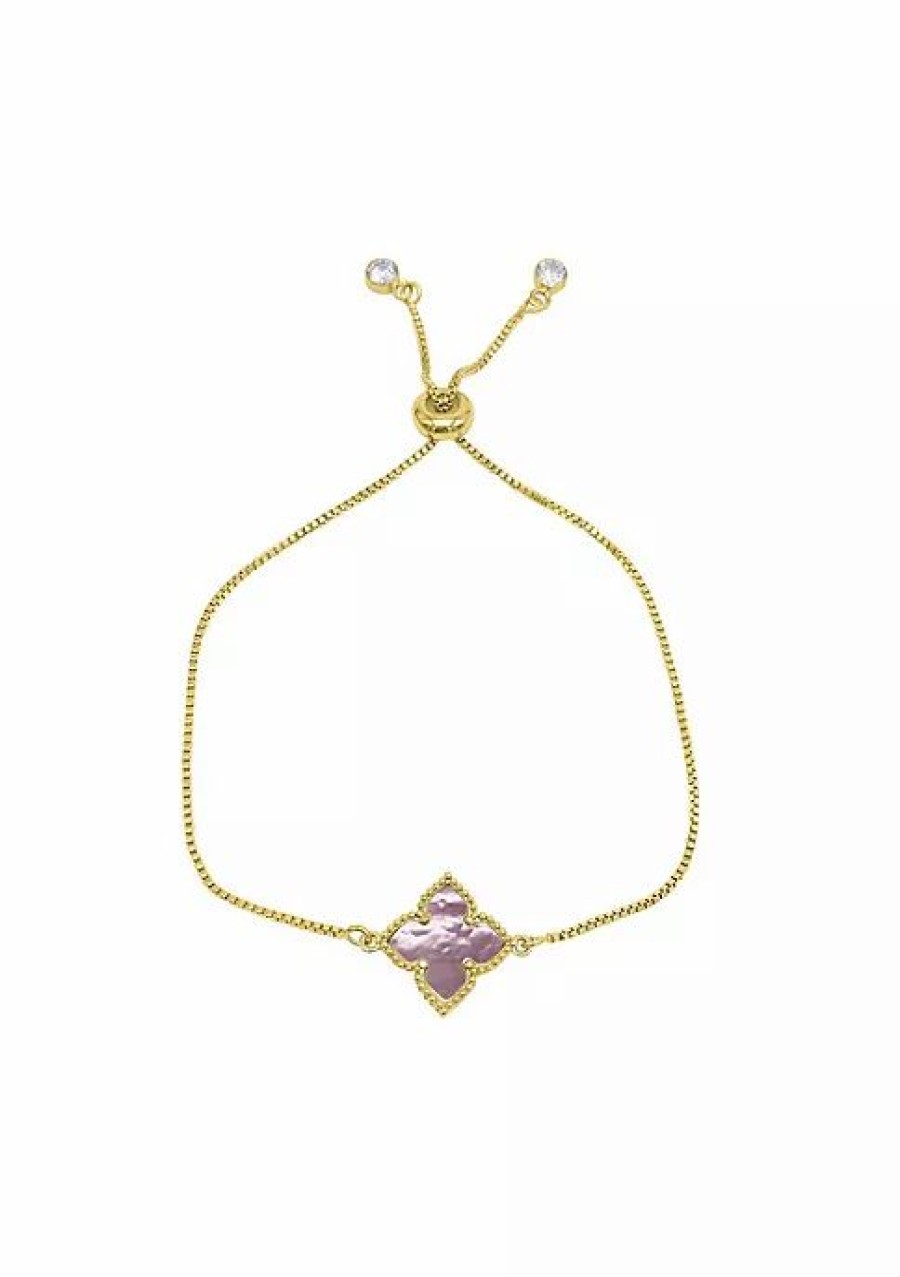 Jewelry * | Cheap Adornia Four Point Flower Bolo Bracelet Mother Of Pearl Gold Pink