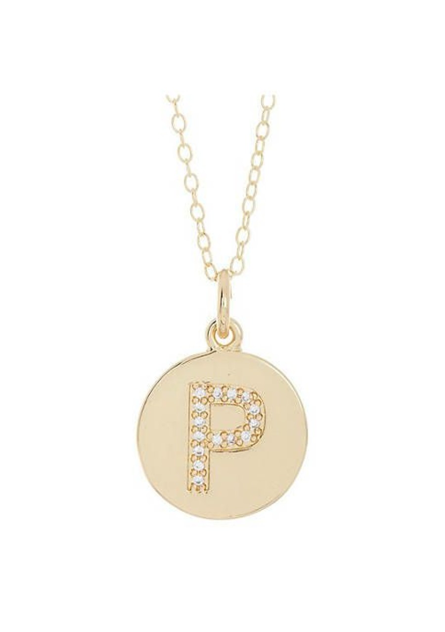 Jewelry * | Promo Adornia Initial Circle Disc Necklace 14K Yellow Plated Vermeil .925 Sterling Silver Gold