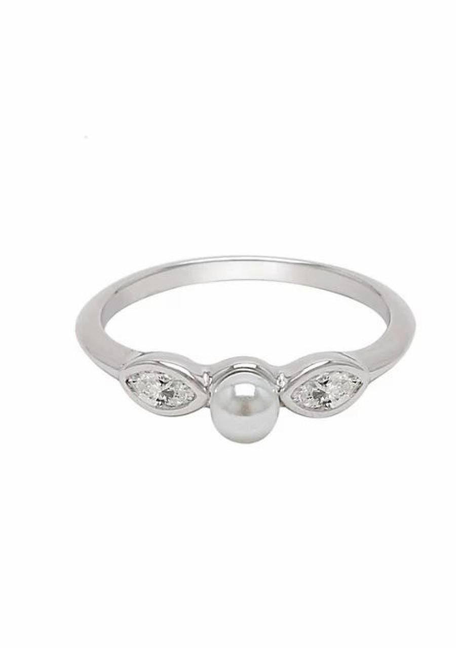 Jewelry * | Outlet Adornia Pearl Crystal Marquis Ring .925 Sterling Silver White