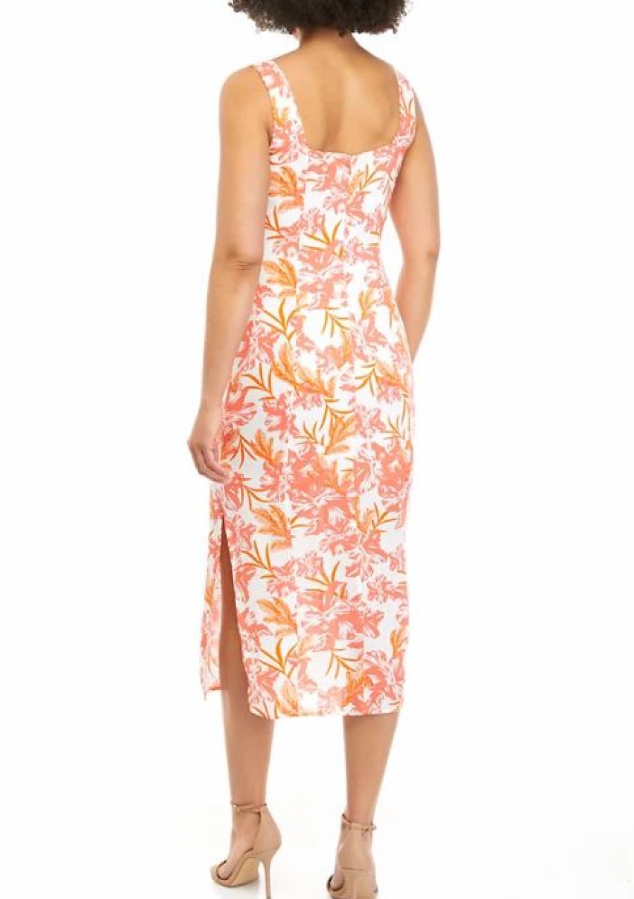 Jeans * | Best Pirce Sam Edelman Women'S Hibiscus Print Tie Front Dress Orange/White