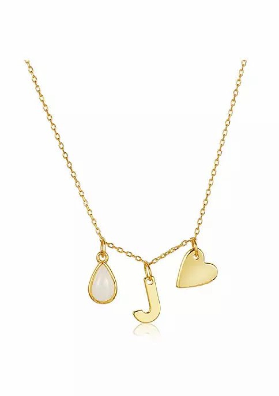 Jewelry * | Deals Adornia Three Charm Necklace Moonstone Yellow Gold Vermeil .925 Sterling Silver White