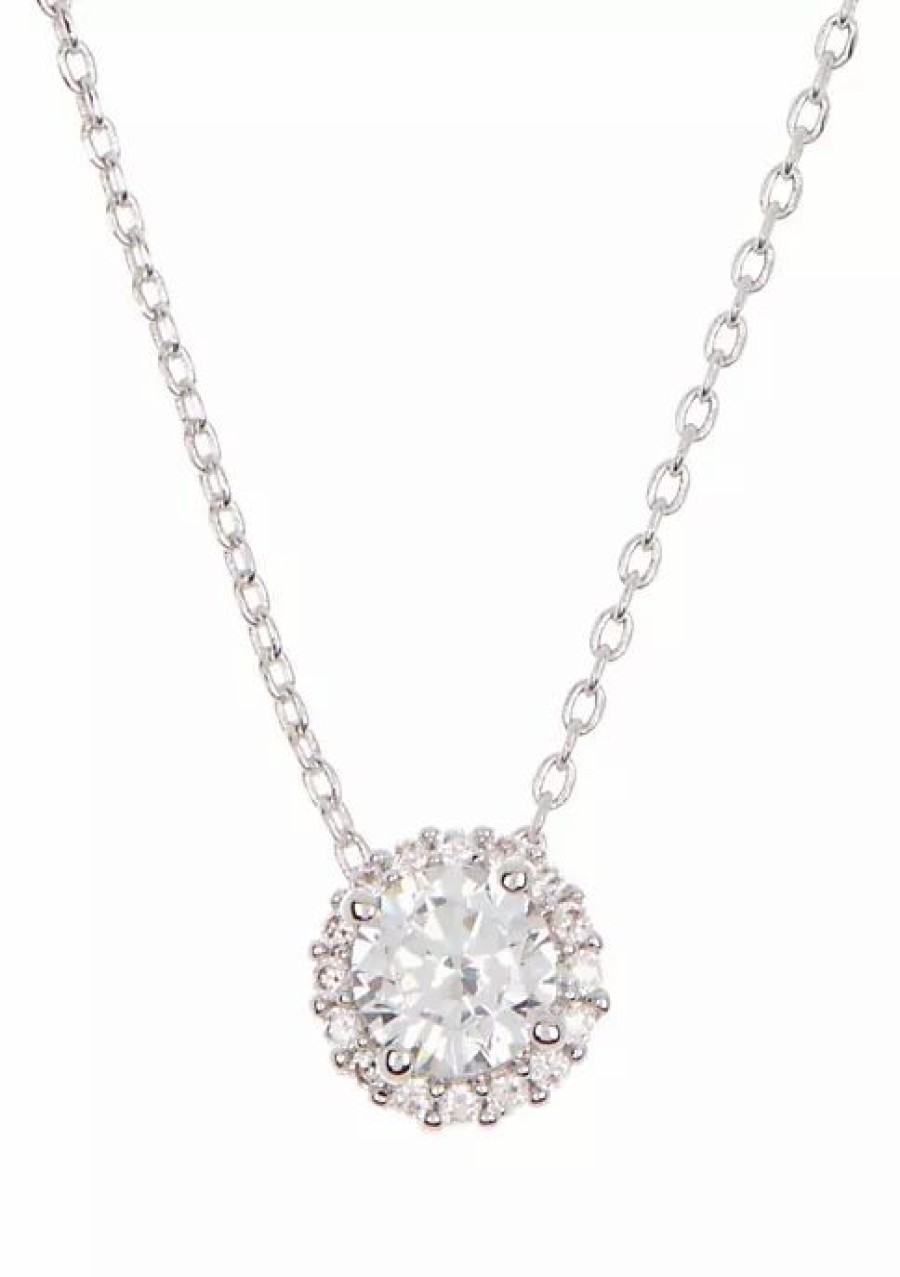 Jewelry * | Best Reviews Of Adornia Swarovski Crystal Halo Necklace .925 Sterling Silver