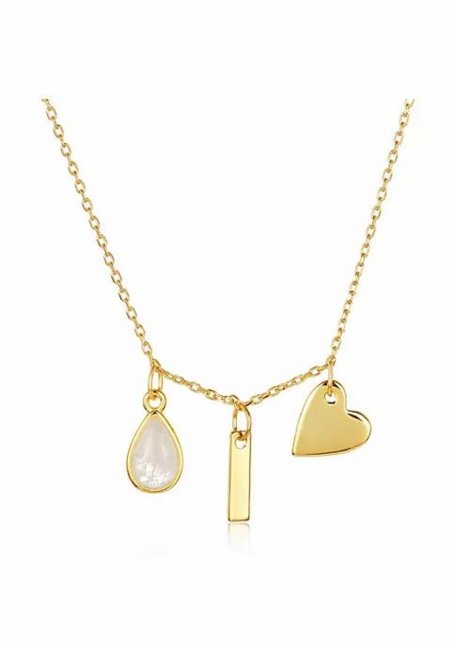 Jewelry * | Promo Adornia Three Charm Necklace Moonstone Yellow Gold Vermeil .925 Sterling Silver White