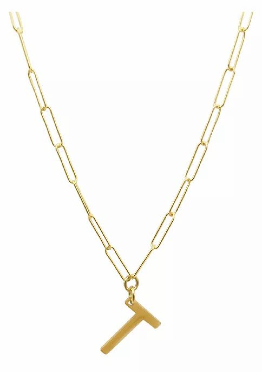 Jewelry * | Deals Adornia Initial Neckalce With Paperclip Link Chain 14K Yellow Vermeil .925 Sterling Silver Gold