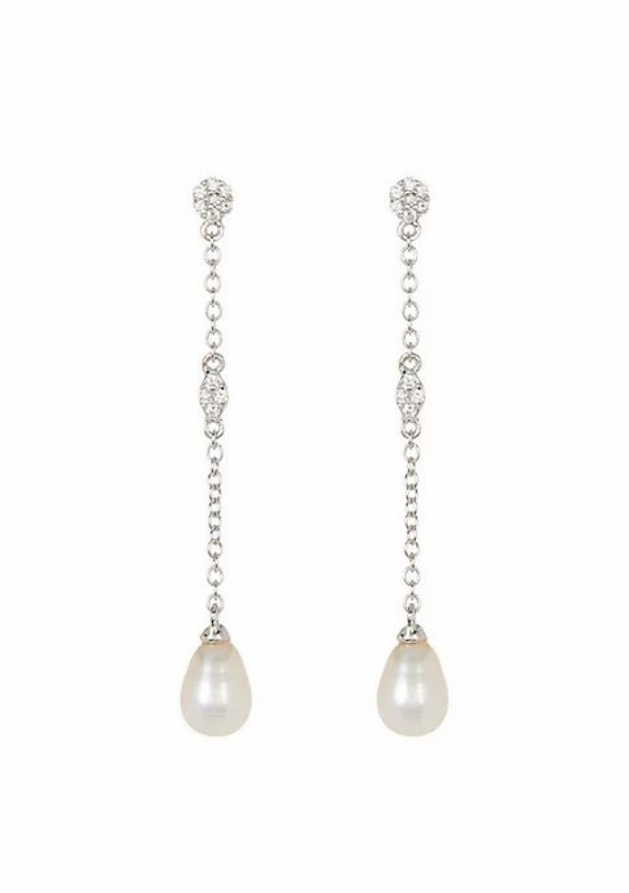 Jewelry * | Deals Adornia Freshwater Pearl And Crystal Drop Earrings .925 Sterling Silver White