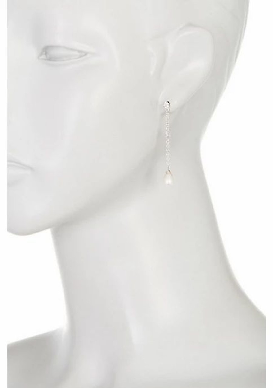 Jewelry * | Deals Adornia Freshwater Pearl And Crystal Drop Earrings .925 Sterling Silver White