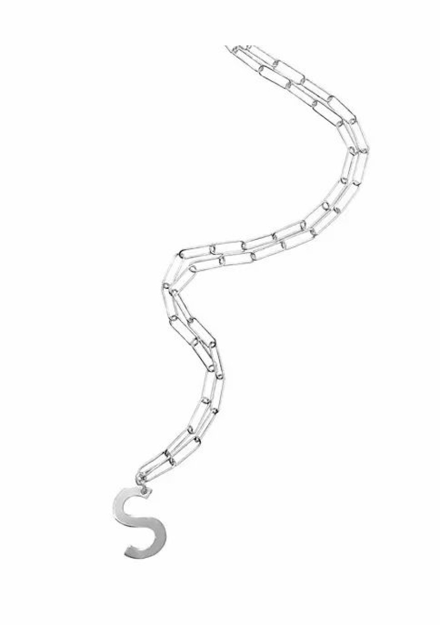 Jewelry * | Best Deal Adornia Initial Neckalce With Paperclip Link Chain White Rhodium .925 Sterling Silver