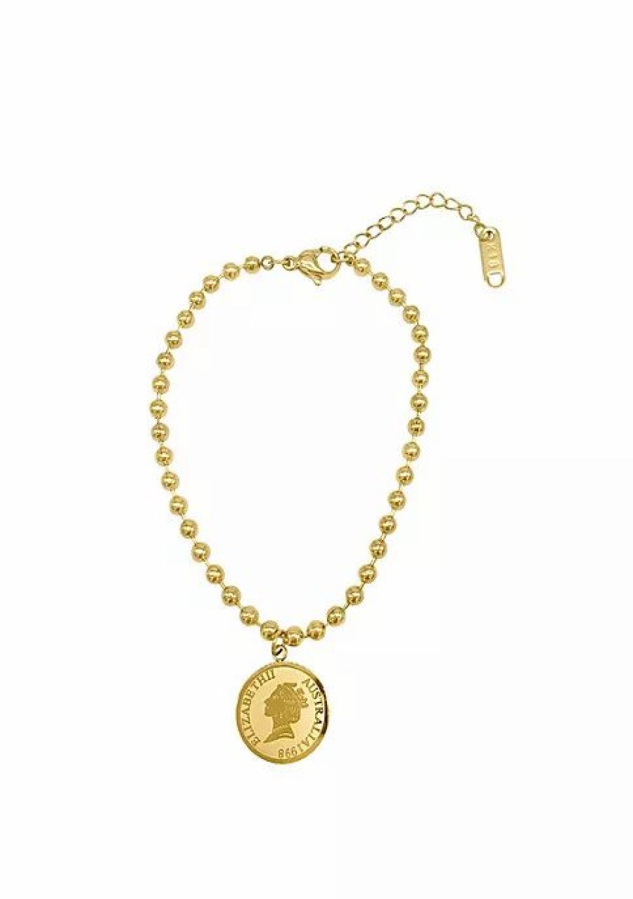 Jewelry * | Budget Adornia Beaded Bracelet With Coin Charm Gold